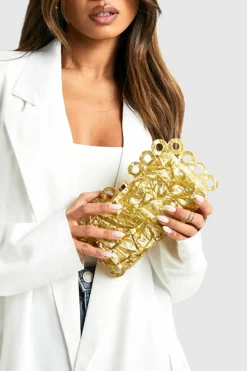 Handbags|Clutch Bags*boohoo Acrylic Shimmer Clutch Bag gold
