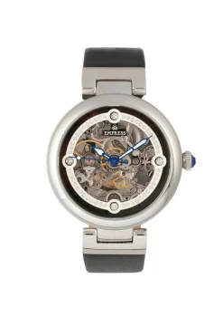 Watches*Empress Adelaide Automatic Skeleton Leather-Band Watch Black