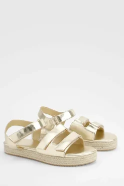 Sandals*boohoo Adjustable Strap Flatform Sandals gold