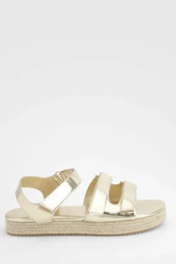 Sandals*boohoo Adjustable Strap Flatform Sandals gold