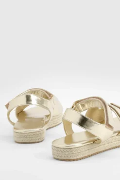 Sandals*boohoo Adjustable Strap Flatform Sandals gold