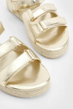 Sandals*boohoo Adjustable Strap Flatform Sandals gold