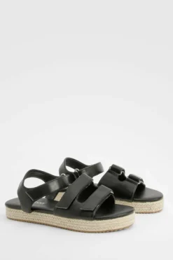 Sandals*boohoo Adjustable Strap Flatform Sandals black