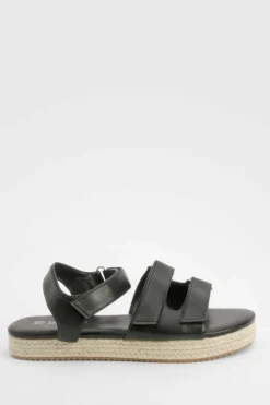 Sandals*boohoo Adjustable Strap Flatform Sandals black