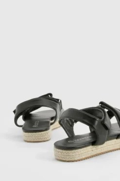 Sandals*boohoo Adjustable Strap Flatform Sandals black
