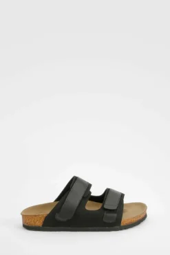 Sandals*boohoo Adjustable Strap Footbed Sliders black