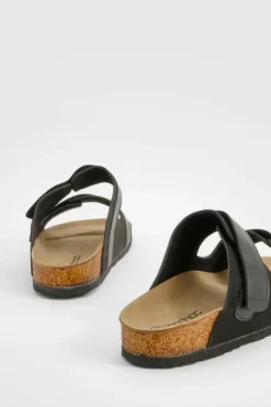 Sandals*boohoo Adjustable Strap Footbed Sliders black