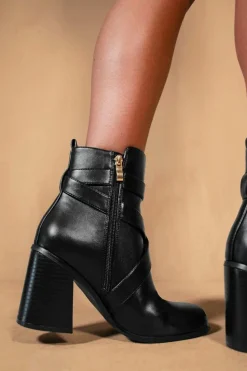 Heeled Boots|Ankle Boots*Where's That From Aislinn' Block Heel Ankle Boots With Zip And Buckle Detail Black