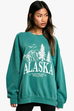 Sweatshirts|Hoodies & Sweatshirts*boohoo Alaska Slogan Oversized Sweatshirt forest
