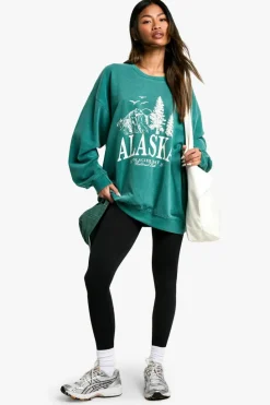 Sweatshirts|Hoodies & Sweatshirts*boohoo Alaska Slogan Oversized Sweatshirt forest