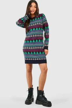 Jumper Dresses|Jumper Dresses*boohoo All Over Fairisle Christmas Jumper Dress navy