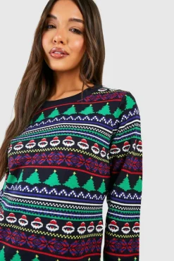 Jumper Dresses|Jumper Dresses*boohoo All Over Fairisle Christmas Jumper Dress navy