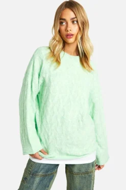 Oversized Jumpers|Jumpers*boohoo All Over Soft Knit Cable Obersized Jumper mint
