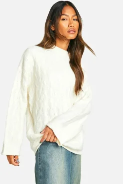 Oversized Jumpers*boohoo All Over Soft Knit Cable Oversized Jumper cream