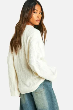 Oversized Jumpers*boohoo All Over Soft Knit Cable Oversized Jumper cream
