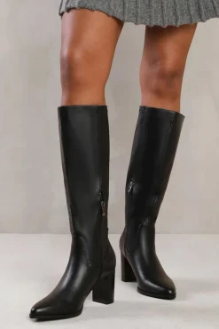 Heeled Boots|All Boots*Where's That From Alpha' Block Heel Knee High Boots With Stitch Detail Black