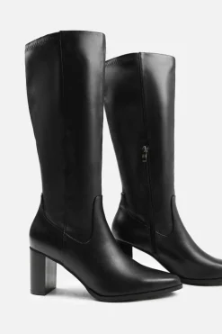 Heeled Boots|All Boots*Where's That From Alpha' Block Heel Knee High Boots With Stitch Detail Black