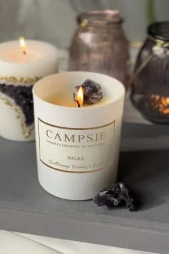 Candles & Diffusers|Candles*CAMPSIE Candles Amethyst - Relax Crystal Candle - Orange, Rosemary & Lavender White