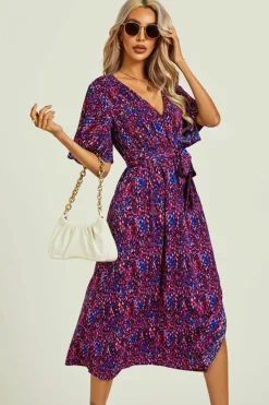 Wrap Dresses|Midi Dresses*FS Collection Angel Sleeve Wrap Top Midi Dress Blue