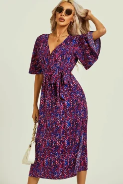 Wrap Dresses|Midi Dresses*FS Collection Angel Sleeve Wrap Top Midi Dress Blue