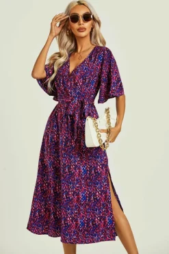Wrap Dresses|Midi Dresses*FS Collection Angel Sleeve Wrap Top Midi Dress Blue