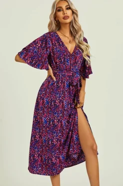 Wrap Dresses|Midi Dresses*FS Collection Angel Sleeve Wrap Top Midi Dress Blue