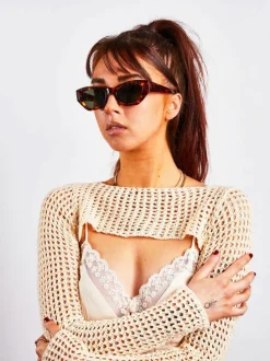 Sunglasses*SVNX Angular Frame Cat Eye Sunglasses Brown
