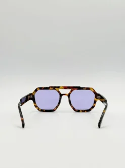 Sunglasses*SVNX Angular Navigator style sunglasses in leopard print with Purple Lenses Brown