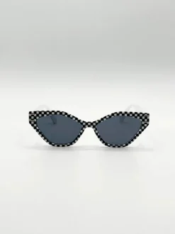 Sunglasses*SVNX Angular Sunglasses in and White Check Black