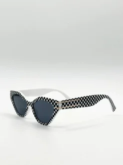 Sunglasses*SVNX Angular Sunglasses in and White Check Black