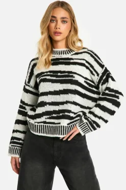 Jumpers|Knitwear*boohoo Animal Jacquard High Neck Jumper ivory