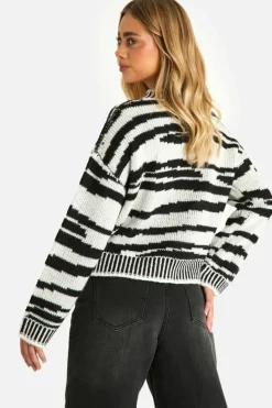 Jumpers|Knitwear*boohoo Animal Jacquard High Neck Jumper ivory
