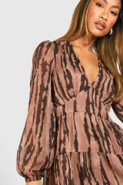 Smock Dresses|Mini Dresses*boohoo Animal Print Tiered Chiffon Smock Dress brown