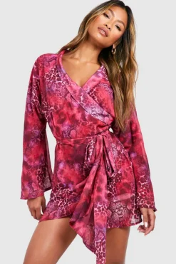 Wrap Dresses*boohoo Animal Print Wrap Mini Dress pink