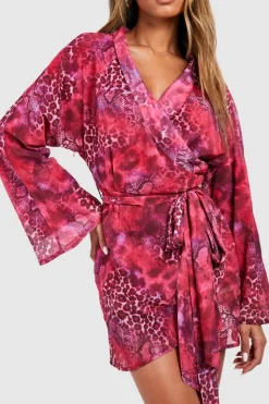 Wrap Dresses*boohoo Animal Print Wrap Mini Dress pink