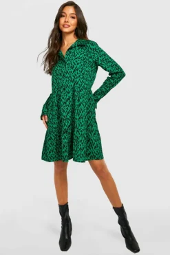 Smock Dresses|Shirt Dresses*boohoo Animal Smock Shirt Dress green