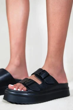 Sandals*Where's That From Aniya' Chunky Plaited Sliders Sandals Black