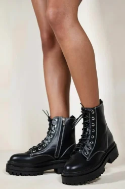 Chunky Boots|Ankle Boots*Where's That From Annie' Chunky Platform Ankle Boot With Lace Up Detail Black