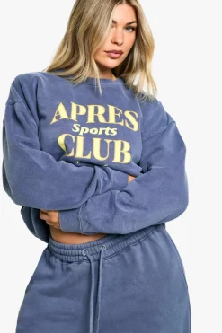 Sweatshirts|Hoodies & Sweatshirts*boohoo Apres Sports Club Slogan Overdyed Oversized Sweatshirt navy