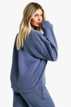 Sweatshirts|Hoodies & Sweatshirts*boohoo Apres Sports Club Slogan Overdyed Oversized Sweatshirt navy