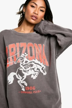 Sweatshirts|Hoodies & Sweatshirts*boohoo Arizona Cowgirl Club Overdyed Sweatshirt chocolate