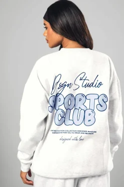 Sweatshirts|Dsgn Studio*boohoo Dsgn Studio Sports Bubble Slogan Oversized Sweatshirt ash grey