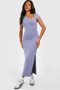 Bodycon Dresses*boohoo Assymetric Cap Sleeve Ruched Modal Midaxi Dress blue