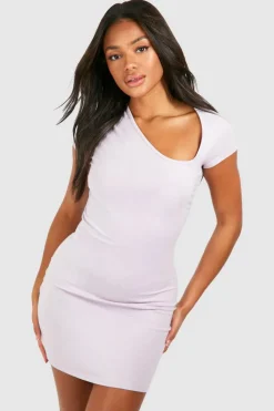 Bodycon Dresses*boohoo Assymetric Cap Sleeve Ruched Mini Dress lavender