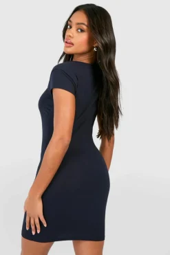 Bodycon Dresses*boohoo Assymetric Cap Sleeve Ruched Modal Mini Dress navy