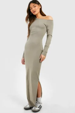 Bodycon Dresses*boohoo Assymetric Long Sleeve Maxi Dress khaki