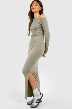 Bodycon Dresses*boohoo Assymetric Long Sleeve Maxi Dress khaki