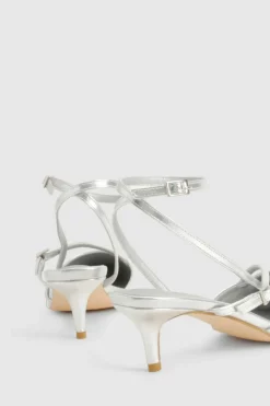 Heels*boohoo Asymmetric Buckle Strap Kitten Heel Court Shoes silver