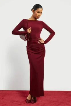 Maxi Dresses|Dresses*boohoo Asymmetric Cut Out Backless Maxi Slinky Dress burgundy