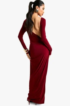 Maxi Dresses|Dresses*boohoo Asymmetric Cut Out Backless Maxi Slinky Dress burgundy